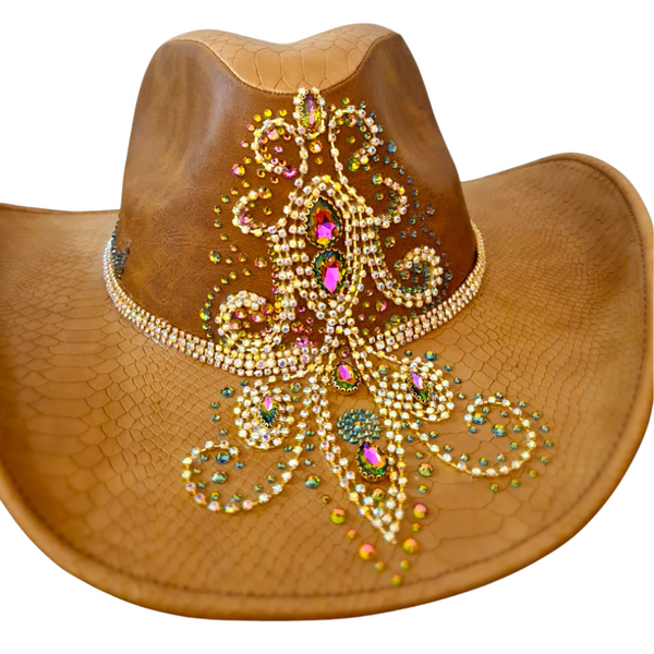 Sombrero texana de vinipiel con pedrería tornasol