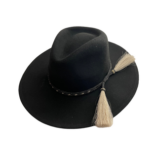 Sombrero negro de lana boliviana con toquilla de pelo de caballo