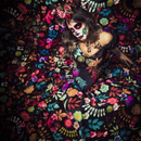 Vestido de corset negro con flores multicolor-3