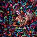 Vestido de corset negro con flores multicolor-7