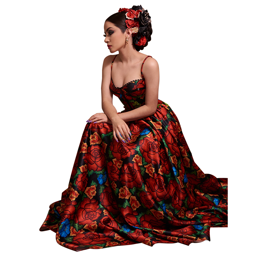 Red floral strapless dress with sweetheart neckline - 0