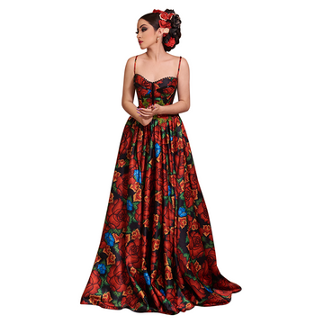 Vestido de tirantes flores rojas con escote corazón