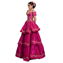 Vestido rosa mexicano bordado en oro-3