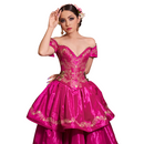 Vestido rosa mexicano bordado en oro-1
