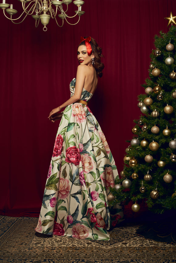 Vestido maxi de estampado floral y escote corazón