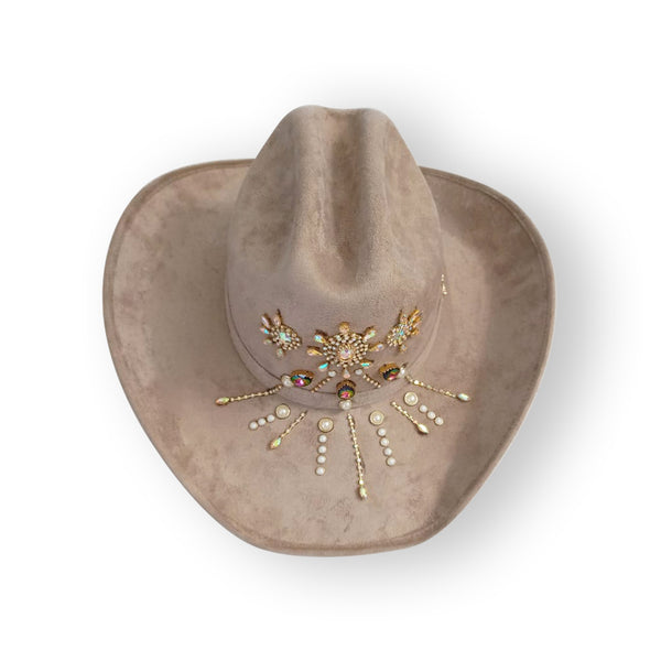 Sombrero vaquero beige con pedrería