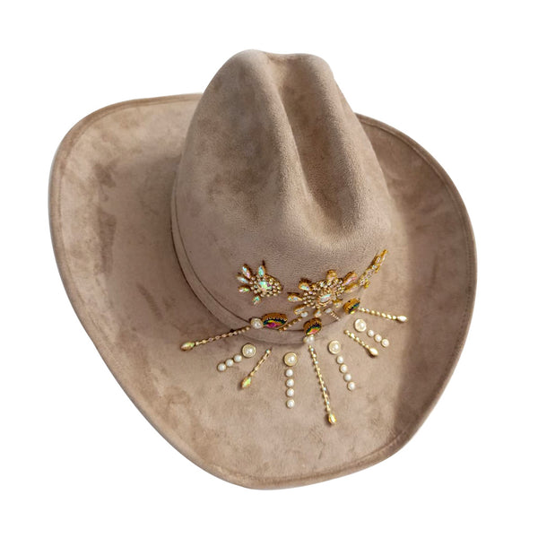 Sombrero vaquero beige con pedrería