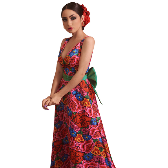 Vestido de flores de primavera rosas y rojas