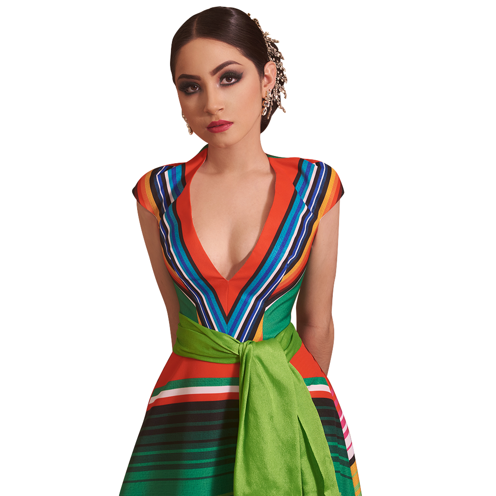 Green and orange Mexico dress