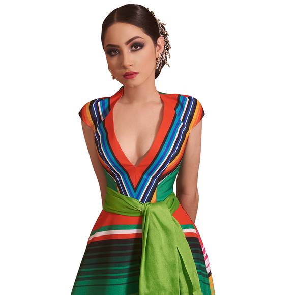 Vestido México verde y naranja