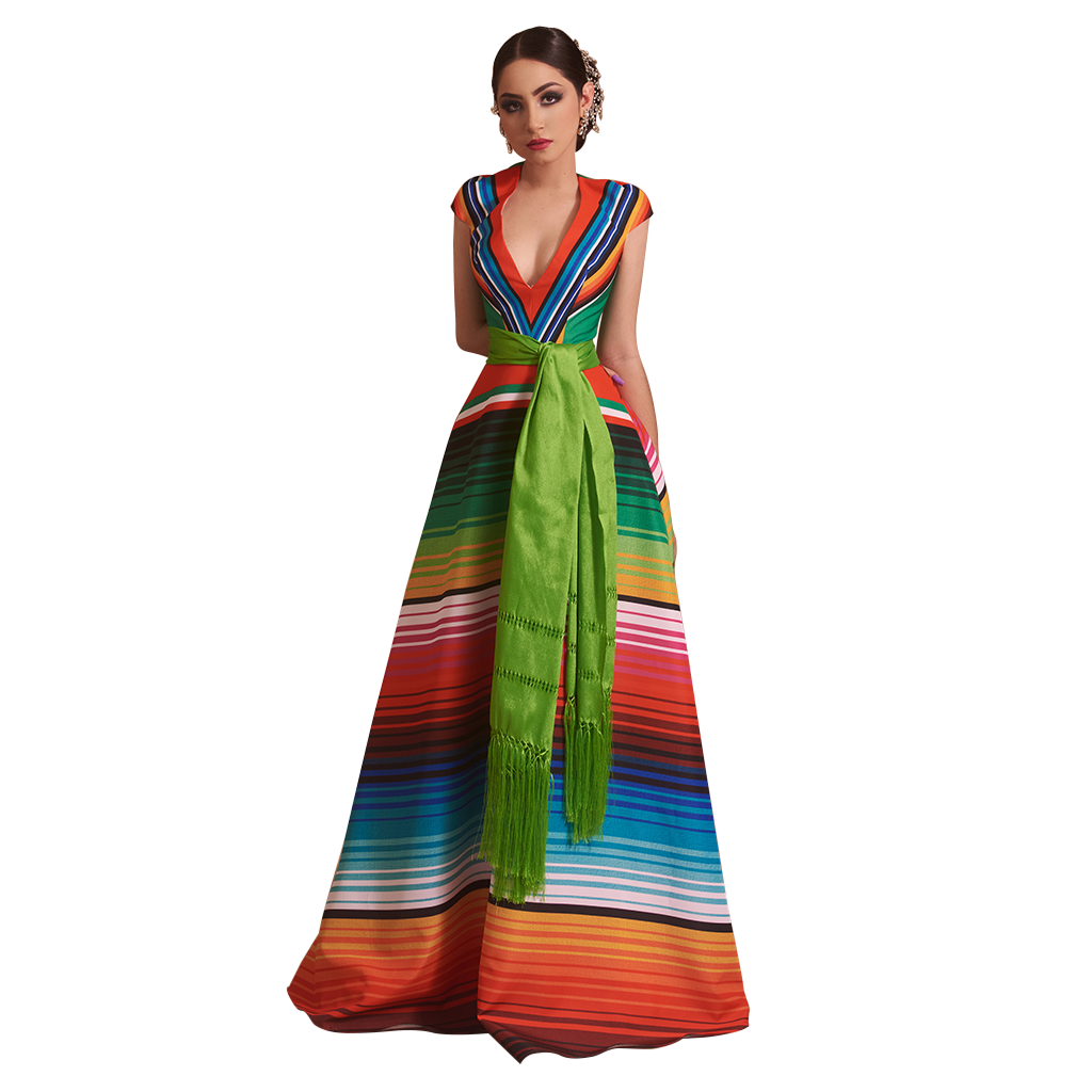 Green and orange Mexico dress