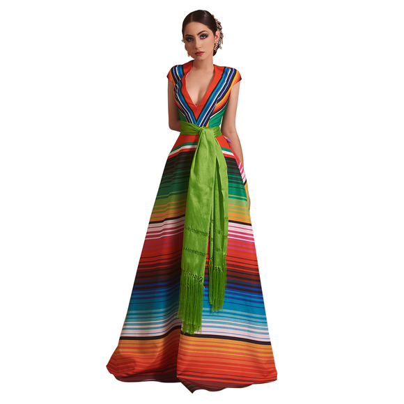 Vestido México verde y naranja