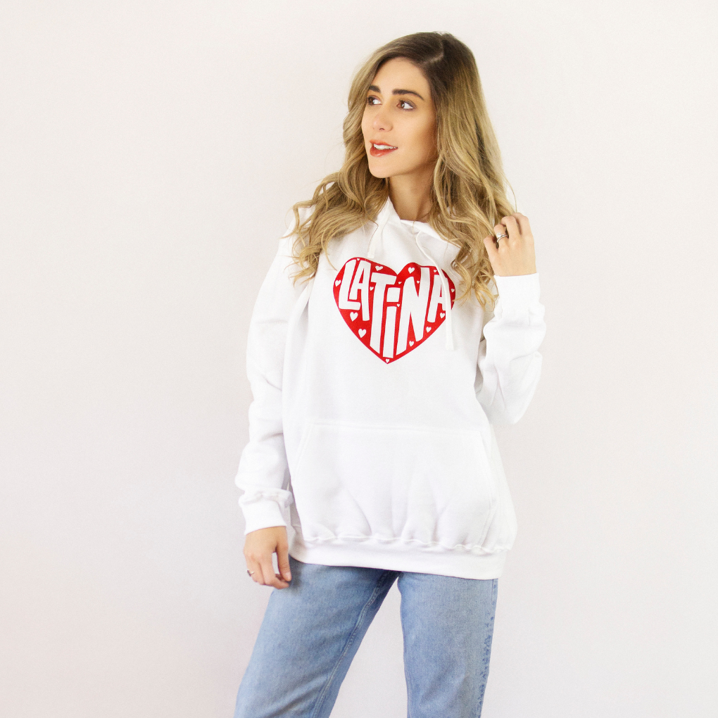 White Latina red heart hoodie