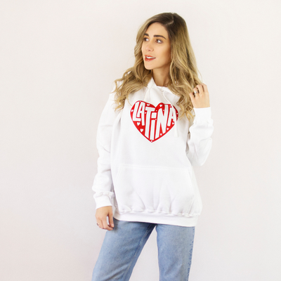 Sudadera hoodie blanca Latina corazón rojo