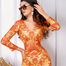 Vestido naranja con estampado ocre-1